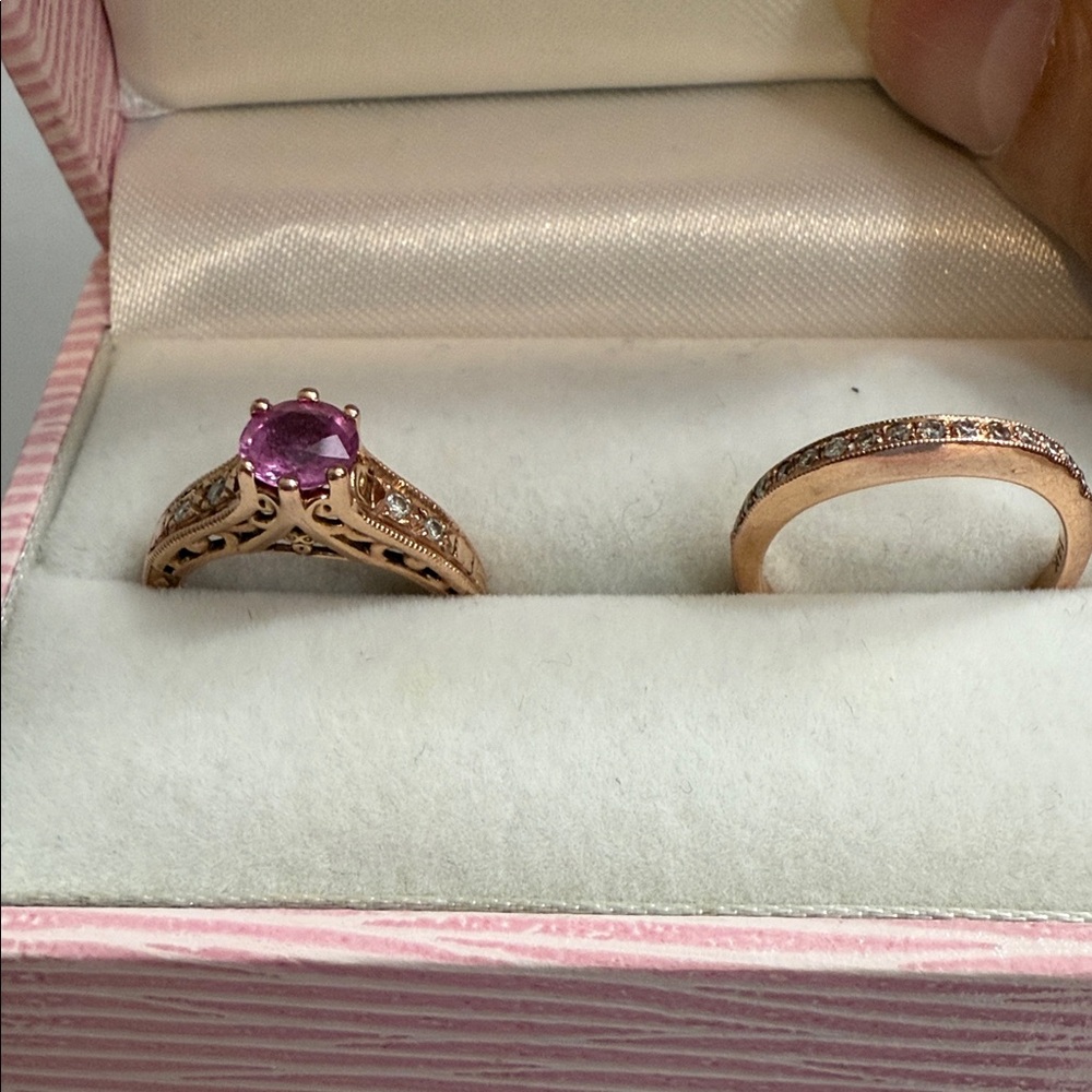 Rose gold with real pink Sapphire and diamonds set. 14k rosegold.NOT plated. - Picture 5 of 9